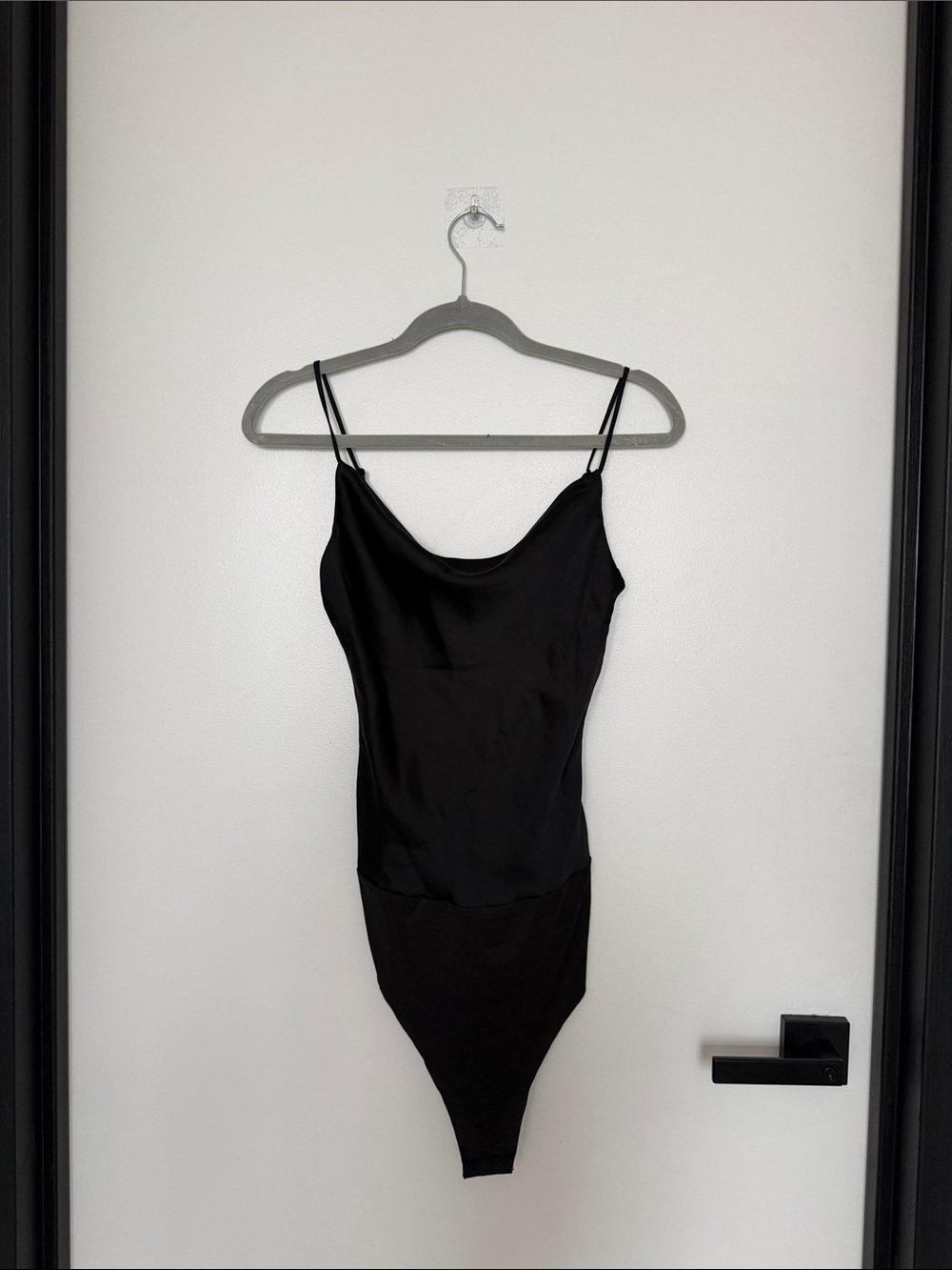 House of Harlow 1960 Black Satin Bodysuit with Cowl Detail